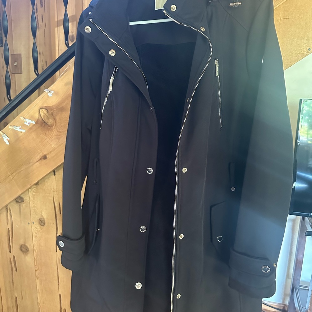 Michael Kors Black Water Resistant Coat Gold Accents Large